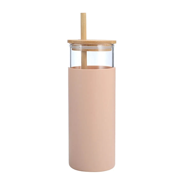17oz Straw Tumbler Bamboo Lid Glass Bottle