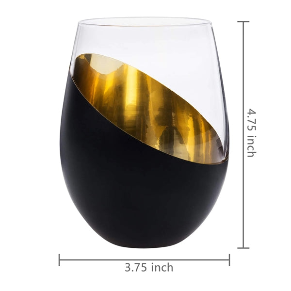 Black And Gold Stemless Wine Glass