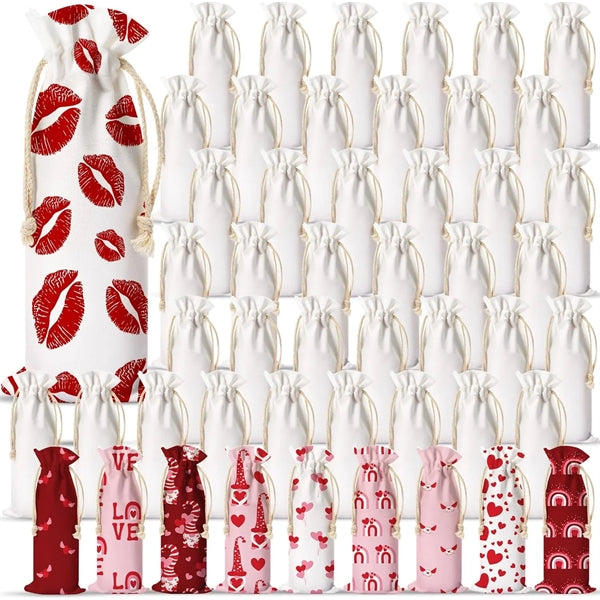 Canvas Wine Bottle Bags With Drawstrings For Christmas Party