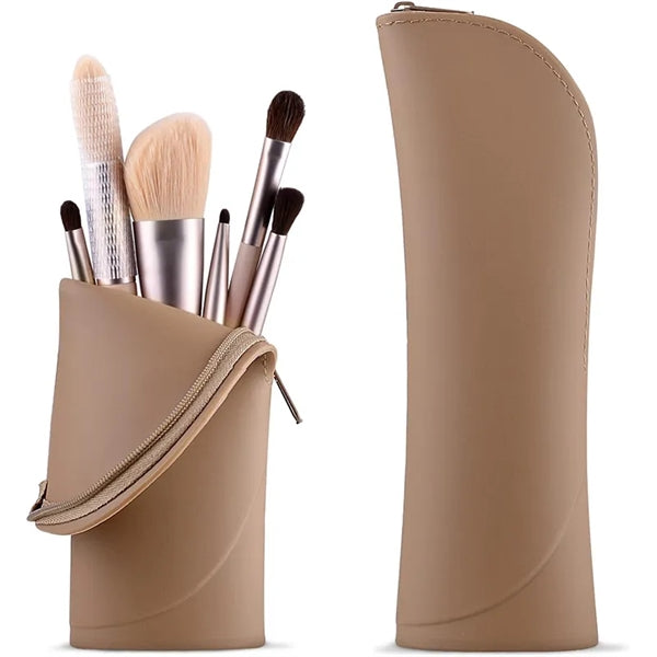 Portable Silicone Makeup Brush Holder with Zipper Closure
