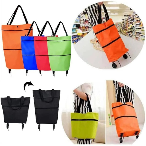 Collapsible Two-Stage Zipper Shopping Bag with Wheels