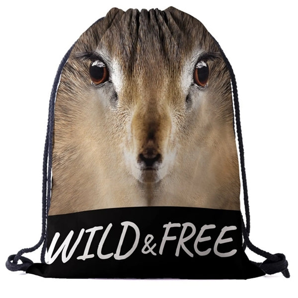Lion Funny Animal 3D Effect Printed Cinch Bag