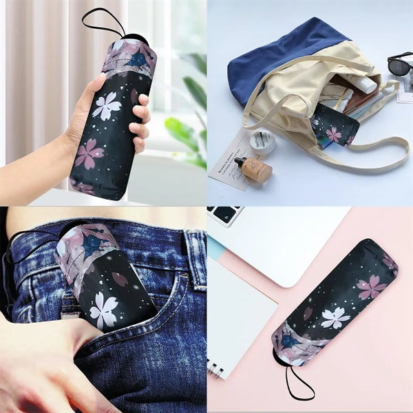 6 Ribs Mini Folding Compact Umbrella with Case
