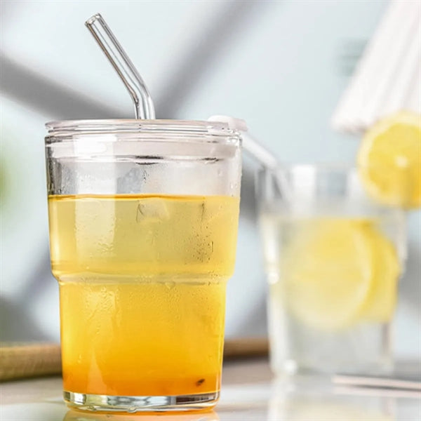 Glass Tumbler With Drinking Straw and Lid