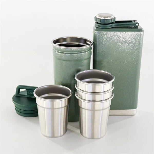 Stainless Steel Shot Glass And Flask Gift Set