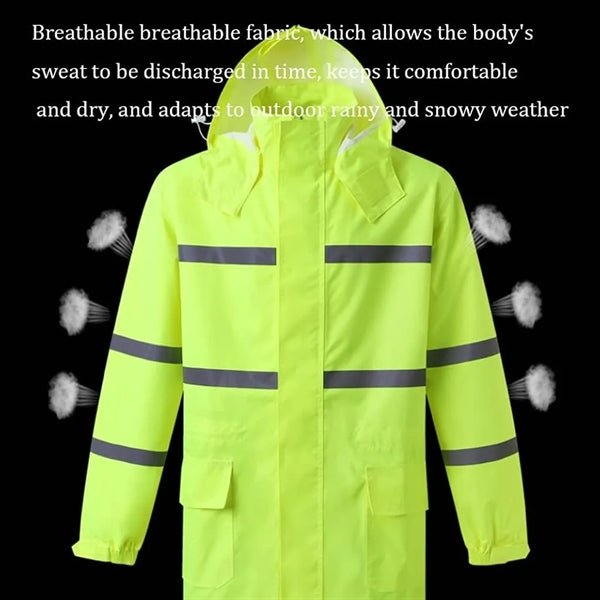 Hi Vis Rain Jacket Reflective Safety Long Cloak Coat