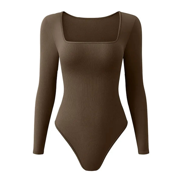 Women's Square Neck Long Sleeve Tops Bodysuit