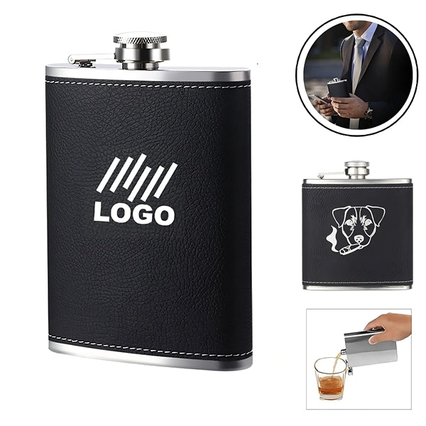 Black Leather Hip Flask for Liquor