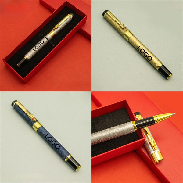 Glossy Finish Metal Roller Ball Pen with Golden Dragon Clip