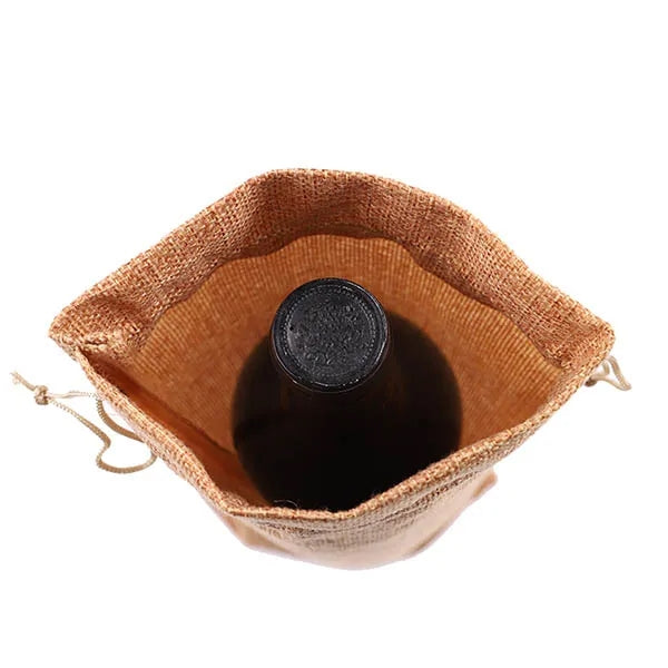 Jute Wine Drawstring Bag