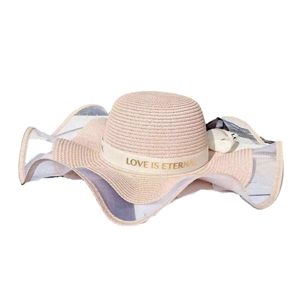 Women's Summer Wide Brim Straw Splicing Gauze Sun Hat