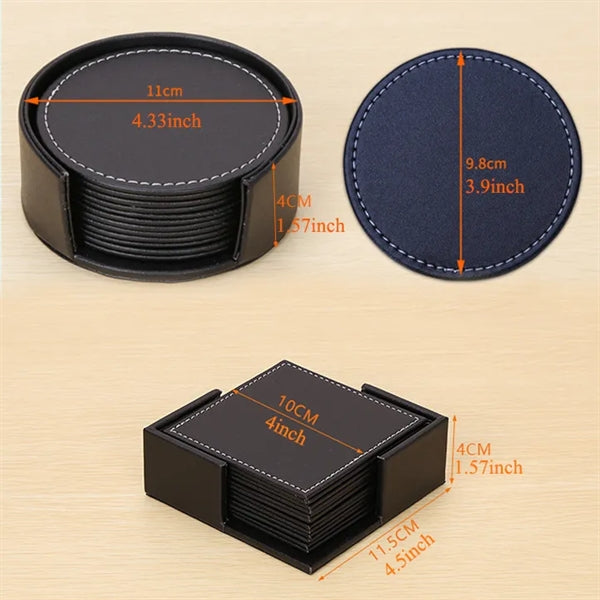 6 PCS Premium PU Leather Coaster with Holder