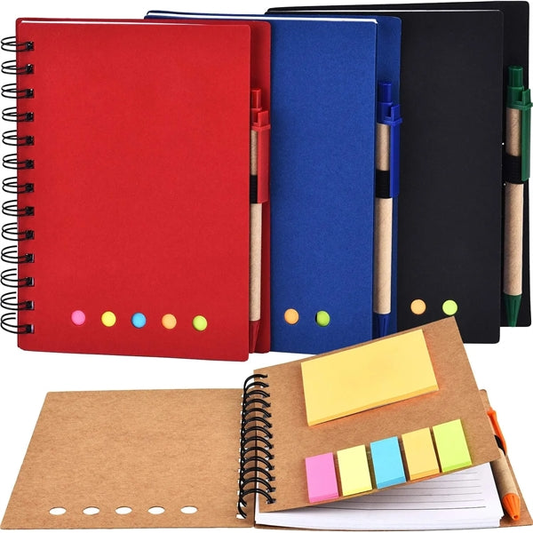 Kraft Spiral Notebook with Pen in Holder N Sticker