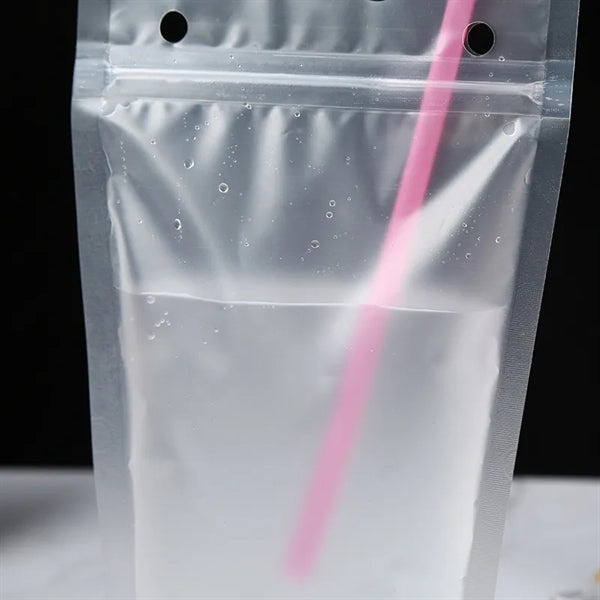 Portable 17oz Tote Sealed Drinks Pouches With Straw