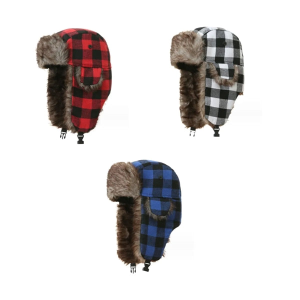 WarmThick Winter Windproof Unisex Plaid Trapper Hat
