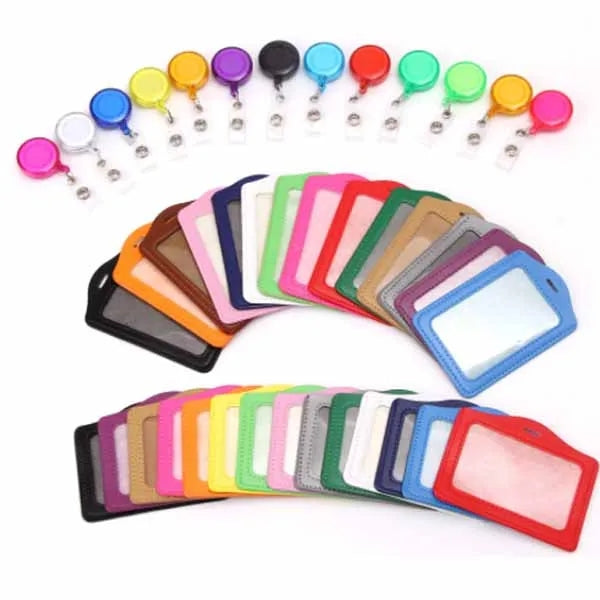 PU Leather ID Retractable Badge Card Holder Reel Clip