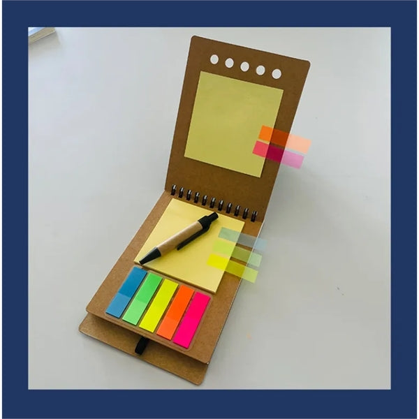Spiral Notebook with Pen in Holder and Sticky Notes