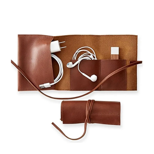 Leather Organizer Cable Roll Bag