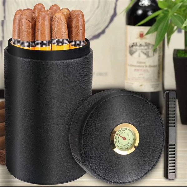 Portable Leather Cigar Humidor Case Jar For Travel Business