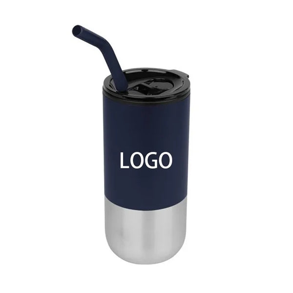 16oz Stainless Steel Plastic Tumbler with Straw and Lid