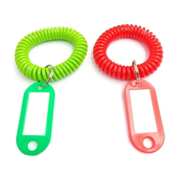 Spiral Coil Wristlet Keyring with Luggage Name Tag