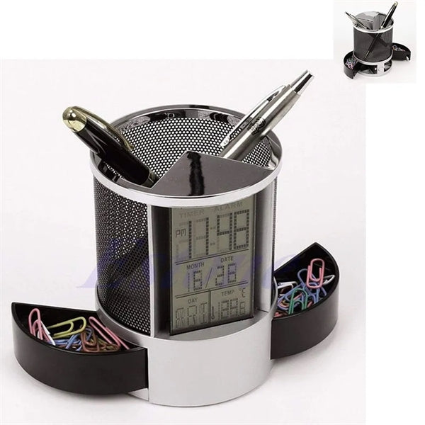 Multi-Function Desk Holder Caddy Clock