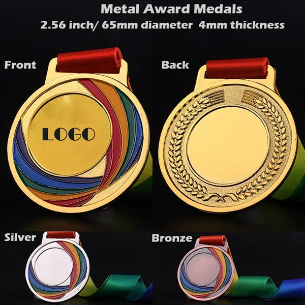 2 1/2" Metal Awards Medals Gold Silver Bronze With Ribbon