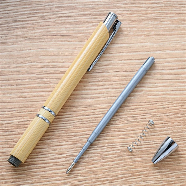 Natural Bamboo Wood Ballpoint Pen with Chrome Trim