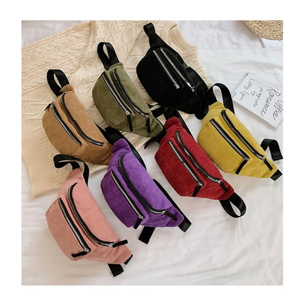 Corduroy Adjustable Strap Waist Bag for Travel Sports