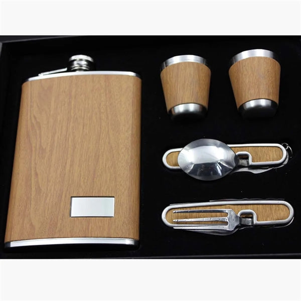 9oz Stainless Steel Hip Flask with Cups Spoon Knife Fork