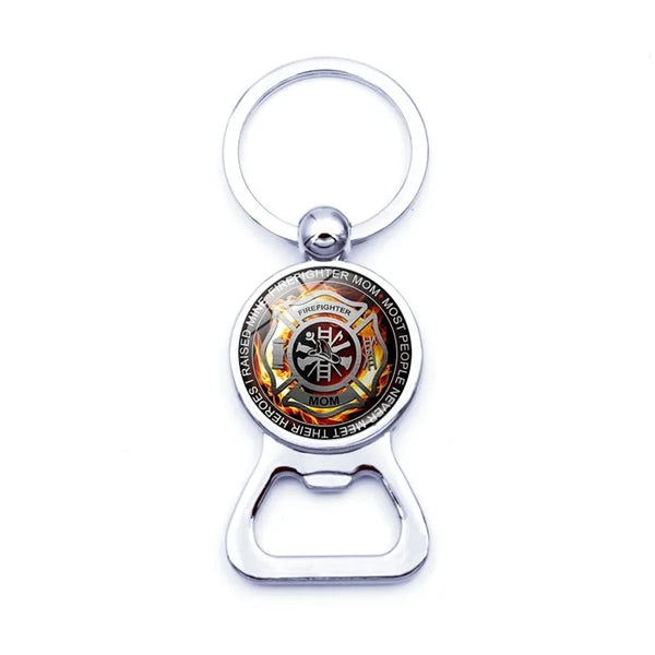 Firefighter Sign Keychain with Bottle Cap Opener