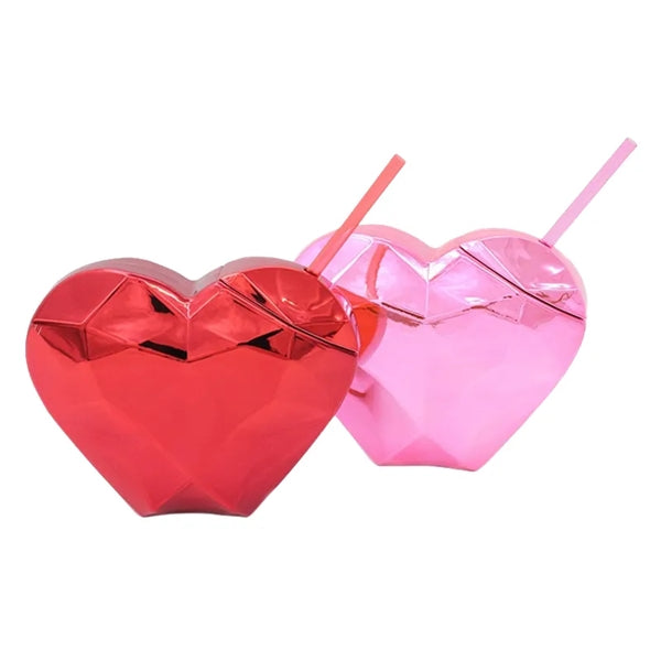 20 oz Heart Shaped Disco Ball Cup with Lid and Straw Tumbler