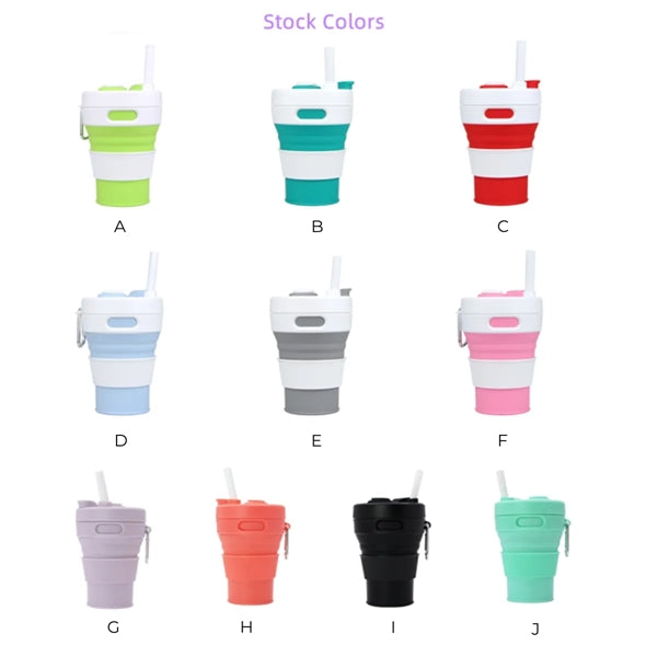 15oz Silicone Collapsible Travel Cup with Straw
