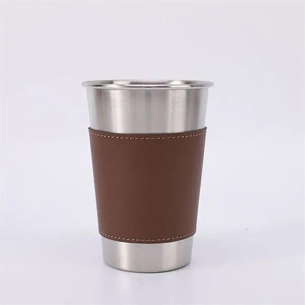 17 oz Stainless Steel Beer Cup with Leather Sleeve