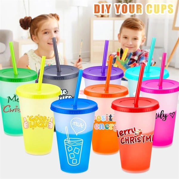 16oz Vibrant Color Changing Cup With Straw And Lid
