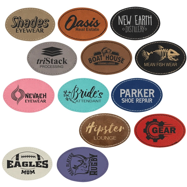 3" x 2" Oval Light Brown Leatherette Patch with Adhesive