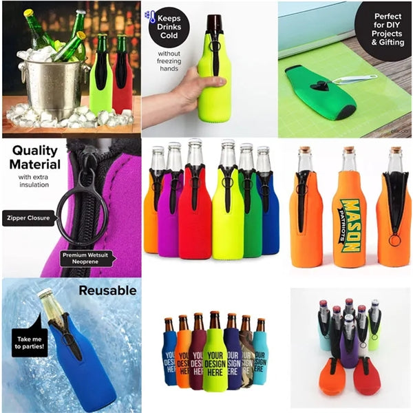 Beer Bottle Insulator Sleeve with Zipper Fabric Sleeves