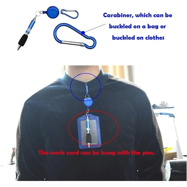 Retractable Carabiner Badge Reel Mini Ballpoint Pen