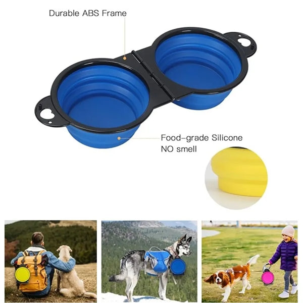 Pet Silicone Collapsible Dog Double Drink Bowls