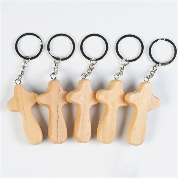 Wood Cross Key Ring Religious Keychain