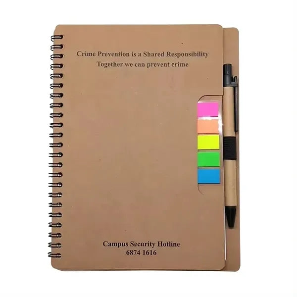 Spiral Kraft Paper Notebook with Pen and Sticky Notes