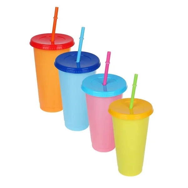 24 oz. PP Plastic Color Changing Tumbler With Straw