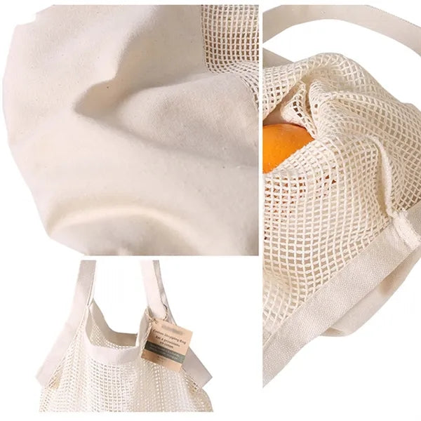 Cotton Fashion Handbag / Patchwork Mesh