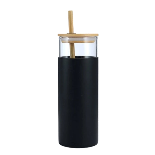 16oz Glass Bottle Straw with Silicone Sleeve Bamboo Lid