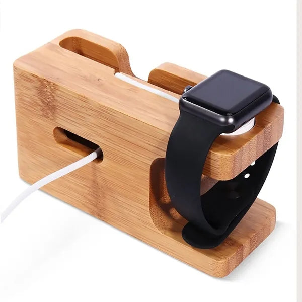 Watch And Mobile Phone Two-In-One Charging Bamboo Stand
