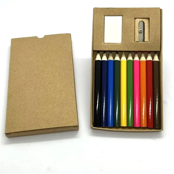 10 Pcs Colored Pencil Set Eraser Sharpener Craft Paper Case
