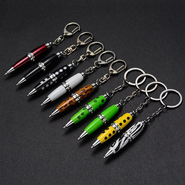 Rhinestones Mini Twist Action Ballpoint Pens With Keychain