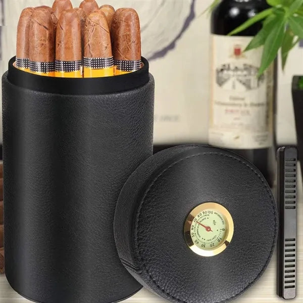 Portable Leather Cigar Humidor Case Jar for Business Travel