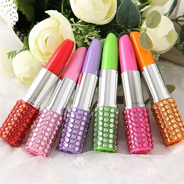 Rhinestone Crystal Lipstick Plastic Ballpoint Pen With Cap
