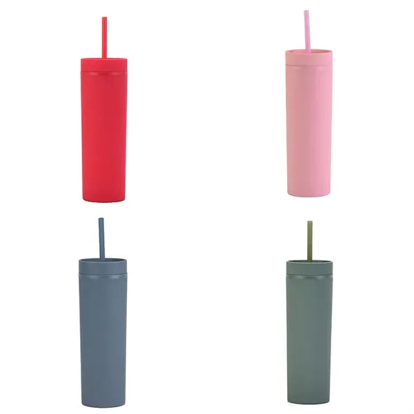 16OZ Colored Double Layer Plastic Straw Cups